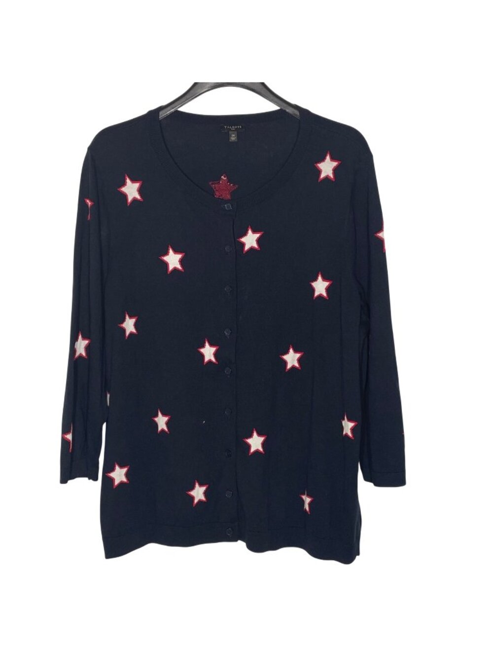 Talbots Star Patriotic Americana Cardigan Sweater Sz 2X Cotton 4th of July